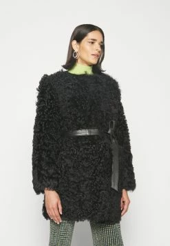 Romy Tigrado Shearling Coat - Halflange Jas - Black Silky -ONLY shop 06f79467ed13433cad348aa0456977c8