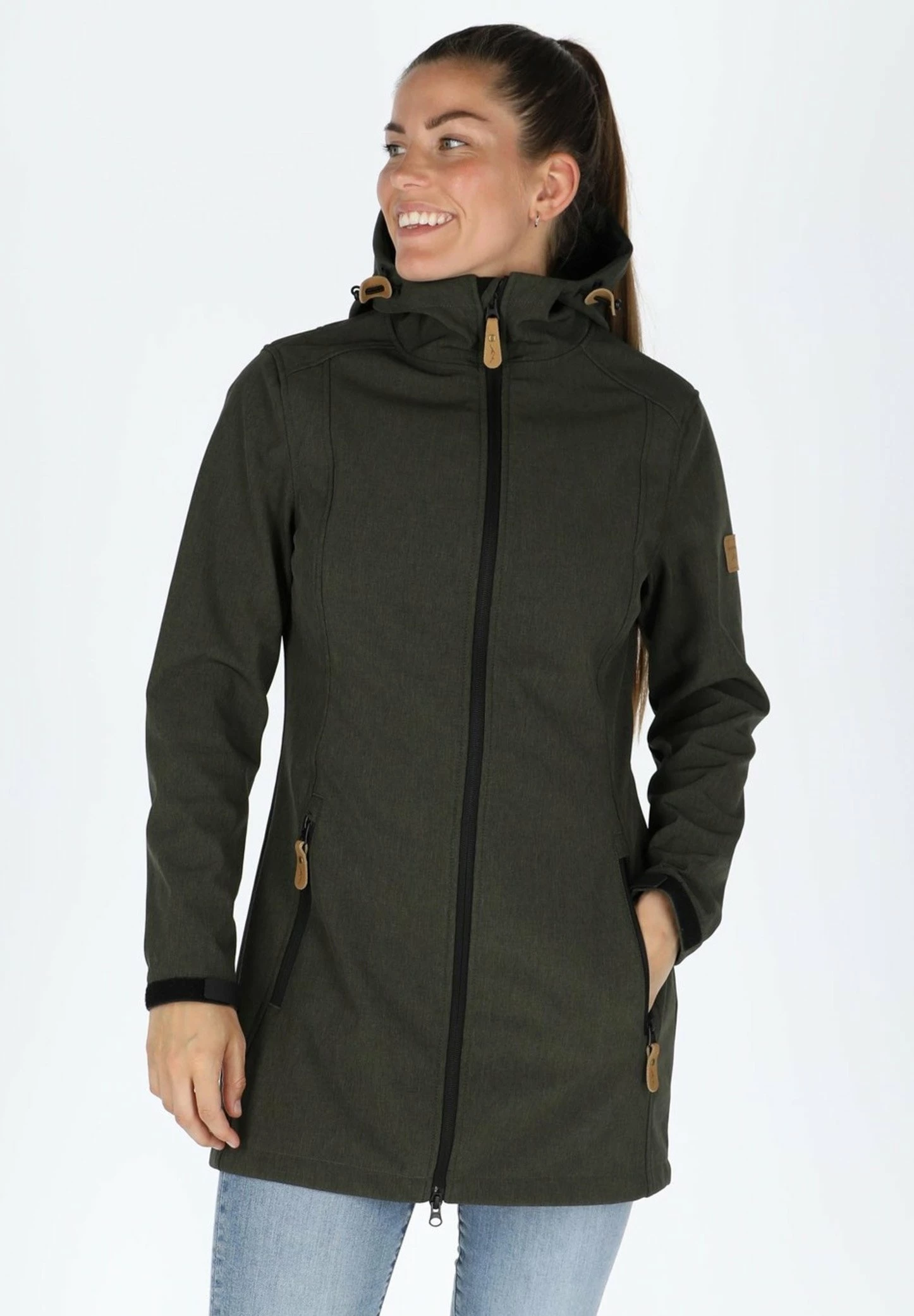 Softshell Coat W - Halflange Jas - Olive Melange 3 Softshell Coat W - Halflange Jas - Olive Melange