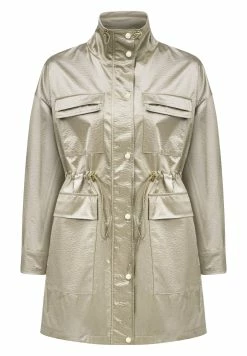 Ipekyol Relaxed Fit Shiny Textured Waist-Accentuated Coat - Parka - Beige -ONLY shop 1ff2fb4991a7419f89e3452816c61f8b