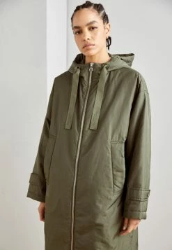 Marc O'Polo Coat Long Padded Fixed Hood Zipper Drawstring Waist - Parka - Olive Crop