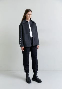 Sandro Oversize Double Face Coat With Eyelet - Halflange Jas - Gris Foncé -ONLY shop 3097139af9614928b8c48ba00d3729fb