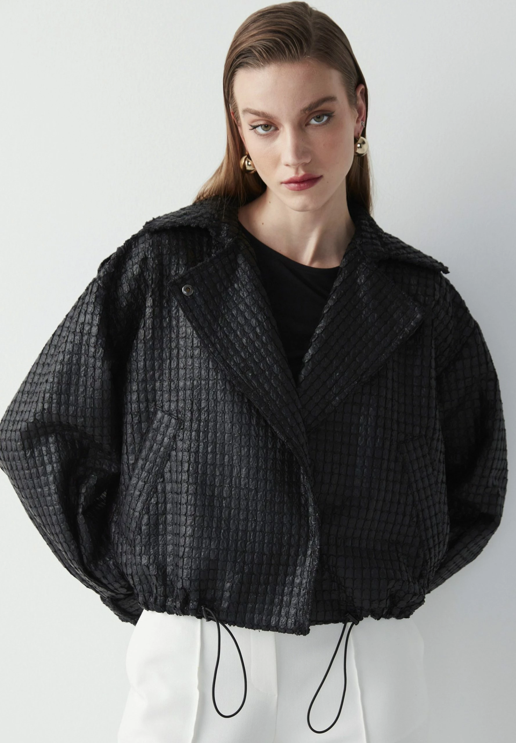 Ipekyol Relaxed Fit Textured Adjustable Waist Coat - Lichte Jas - Black 3 Ipekyol Relaxed Fit Textured Adjustable Waist Coat - Lichte Jas - Black