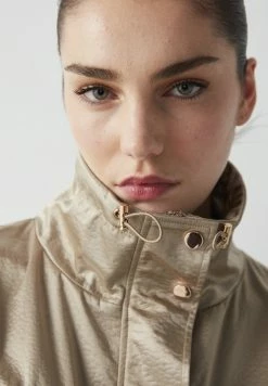 Ipekyol Relaxed Fit Shiny Textured Waist-Accentuated Coat - Parka - Beige -ONLY shop 404889d1250145b4a2379a40281516c9