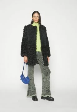 Romy Tigrado Shearling Coat - Halflange Jas - Black Silky -ONLY shop 4316b1fdacc741c7b5718ad869a968e2