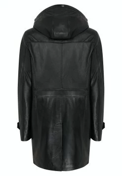 Hooded Leather Coat - Trenchcoat - Black -ONLY shop 43d05f79bc5d4675936e3c08c4a02234
