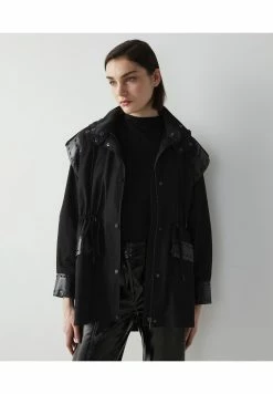 Ipekyol Regular Fit Patent Leather Mix Adjustable Waist Coat - Parka - Black 11 Ipekyol Regular Fit Patent Leather Mix Adjustable Waist Coat - Parka - Black -ONLY shop 6c4a7cde82c243a49011831b3c0ab2ec