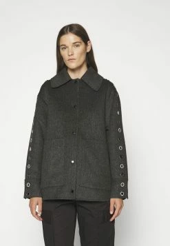 Sandro Oversize Double Face Coat With Eyelet - Halflange Jas - Gris Foncé -ONLY shop 70081d47288d4c67b74fa81512952017