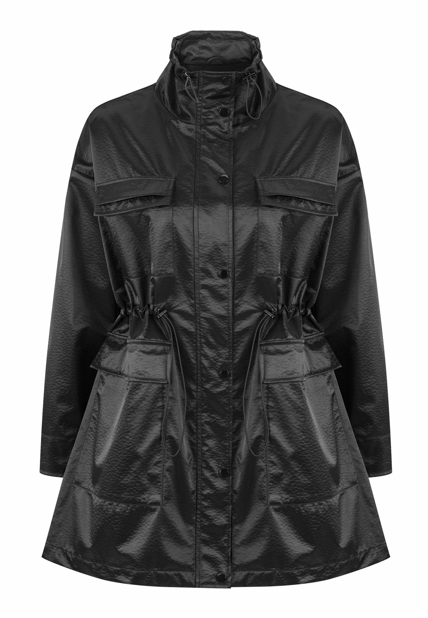 Ipekyol Relaxed Fit Shiny Textured Waist-Accentuated Coat - Parka - Black 9 Ipekyol Relaxed Fit Shiny Textured Waist-Accentuated Coat - Parka - Black - Afbeelding 7
