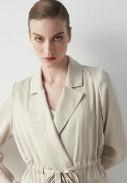 Ipekyol Regular Fit Adjustable Waist Double-Breasted Collar Coat - Halflange Jas - Natural -ONLY shop 813ed8060eac43d4b96d287c6d7ad620