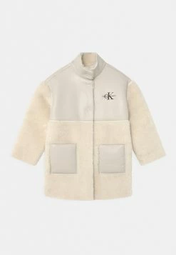 Calvin Klein Jeans Faux Fur Leather Coat - Mantel - Eggshell