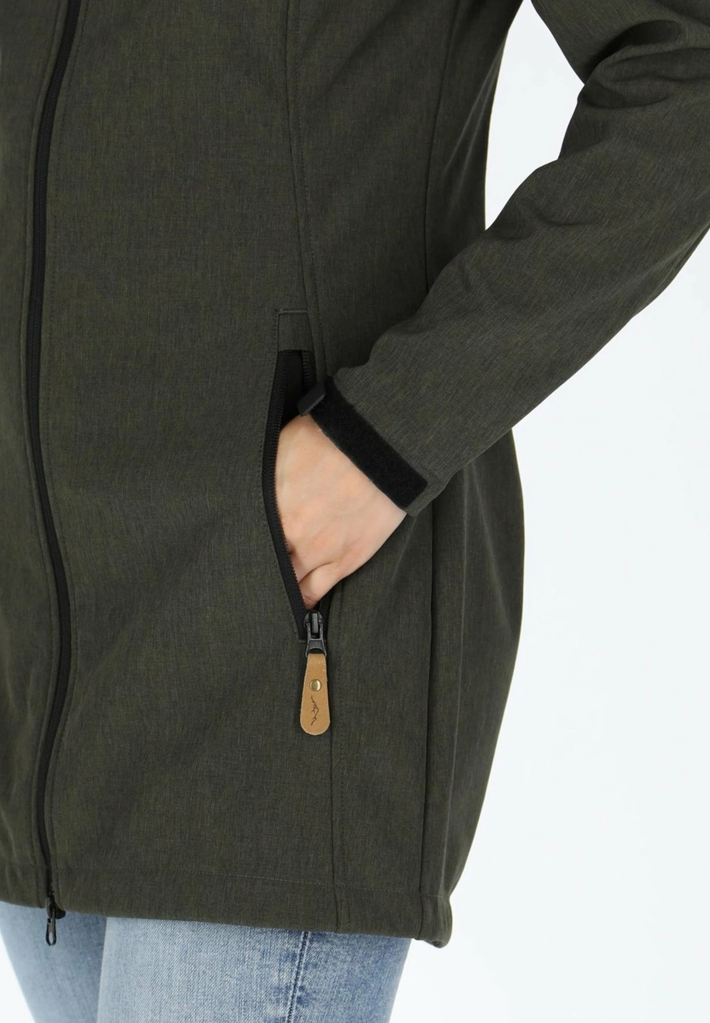 Softshell Coat W - Halflange Jas - Olive Melange 7 Softshell Coat W - Halflange Jas - Olive Melange - Afbeelding 5