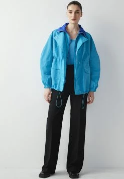 Ipekyol Relaxed Fit Adjustable Waist Colorblock Coat - Outdoorjas - Blue -ONLY shop a184b33e6a604f7fbf4671c940b22ccf