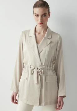 Ipekyol Regular Fit Adjustable Waist Double-Breasted Collar Coat - Halflange Jas - Natural