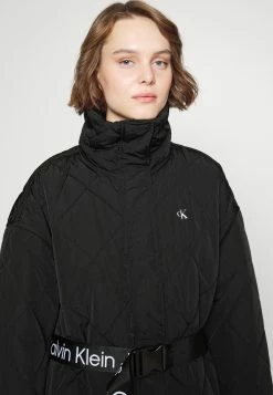 Calvin Klein Jeans Belted Quilted Coat - Winterjas - Black -ONLY shop a6985b9fcb6c48cc81a48c0beaedb9ba