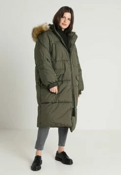 Ladies Oversize Puffer Coat - Winterjas - Darkolive/Beige