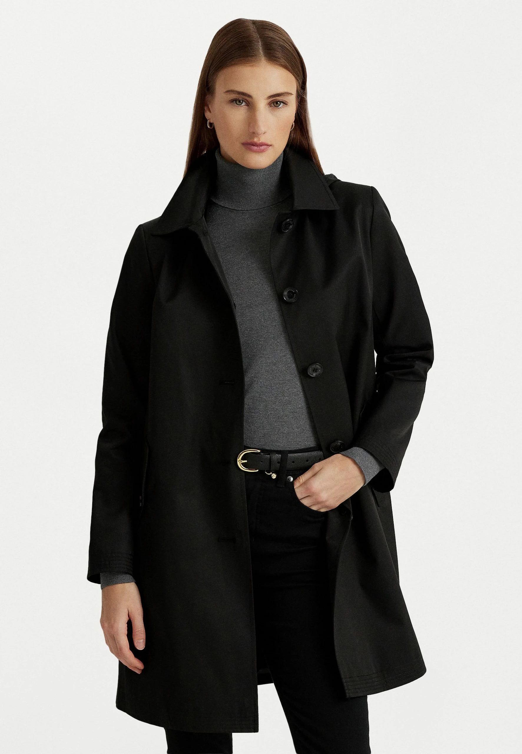 Hooded Lined Coat - Halflange Jas - Black 3 Hooded Lined Coat - Halflange Jas - Black