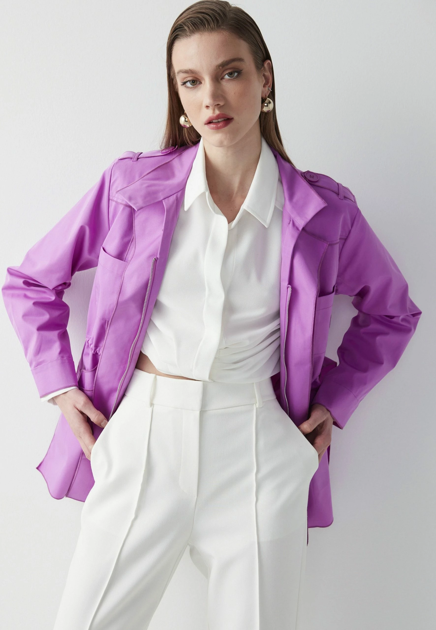 Ipekyol Regular Fit Stand-Up Collar Coat With Accentuated Waist - Parka - Pink 8 Ipekyol Regular Fit Stand-Up Collar Coat With Accentuated Waist - Parka - Pink - Afbeelding 6