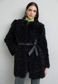 Romy Tigrado Shearling Coat - Halflange Jas - Black Silky