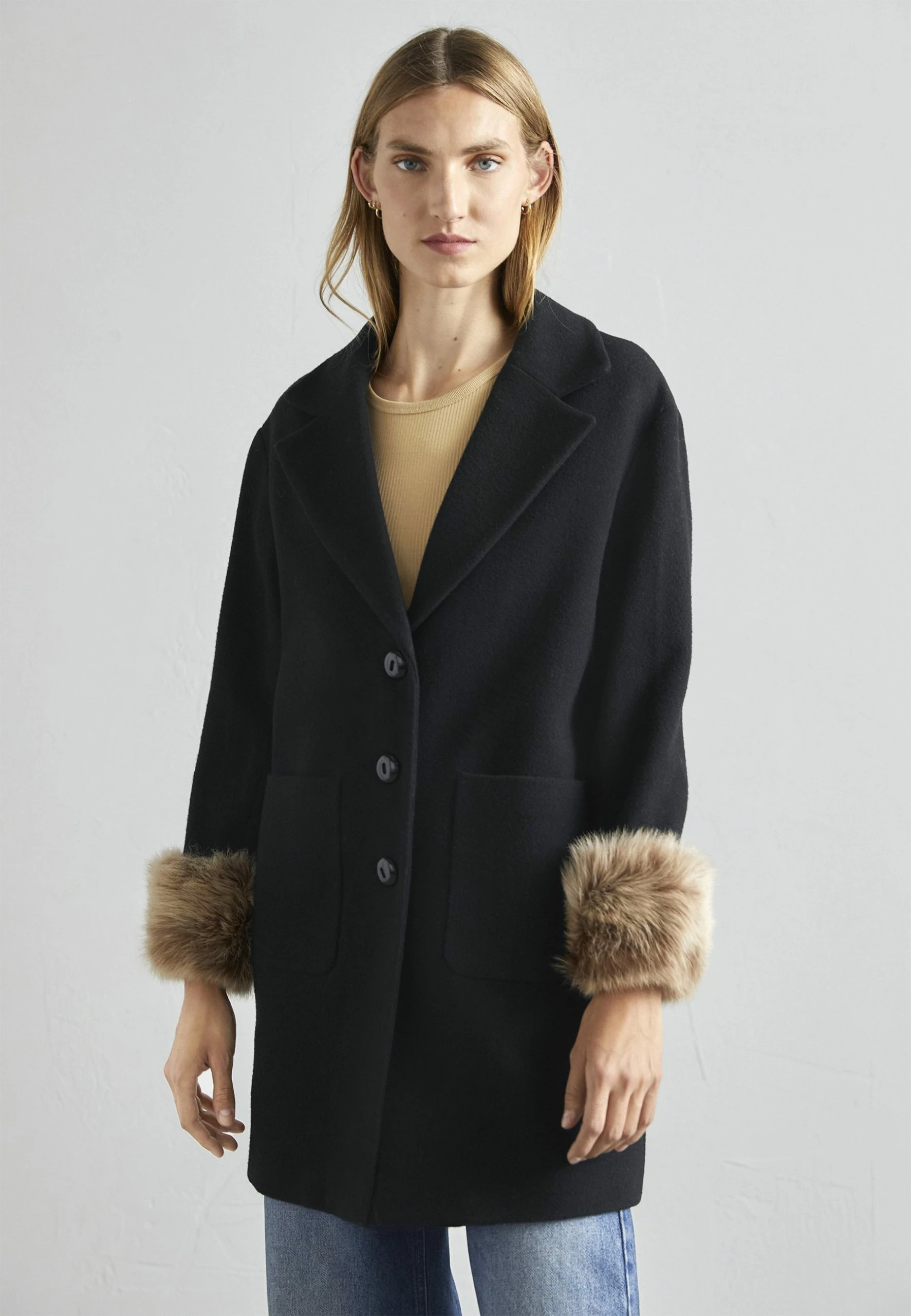 Maggi Car Coat Short With Cuffs - Halflange Jas - Black/Honey 3 Maggi Car Coat Short With Cuffs - Halflange Jas - Black/Honey