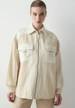 Ipekyol Oversize Technical Fabric And Knit Mix Coat - Halflange Jas - Natural