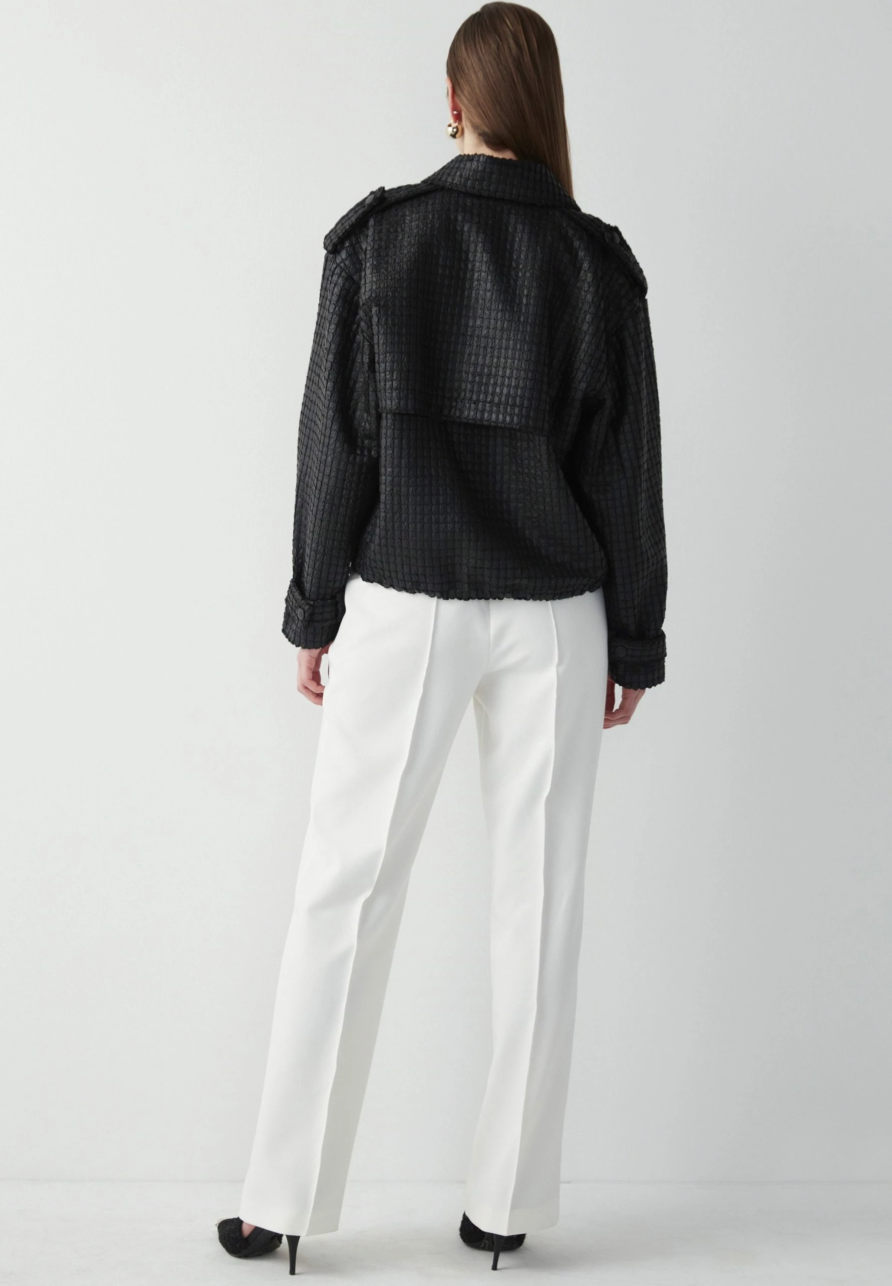 Ipekyol Relaxed Fit Textured Adjustable Waist Coat - Lichte Jas - Black 5 Ipekyol Relaxed Fit Textured Adjustable Waist Coat - Lichte Jas - Black - Afbeelding 3