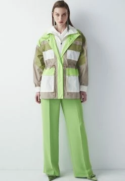 Ipekyol Relaxed Fit Colorblock Adjustable Waist Coat - Parka - Green -ONLY shop e1b3365a7b444128b81b99d95eb6ce36