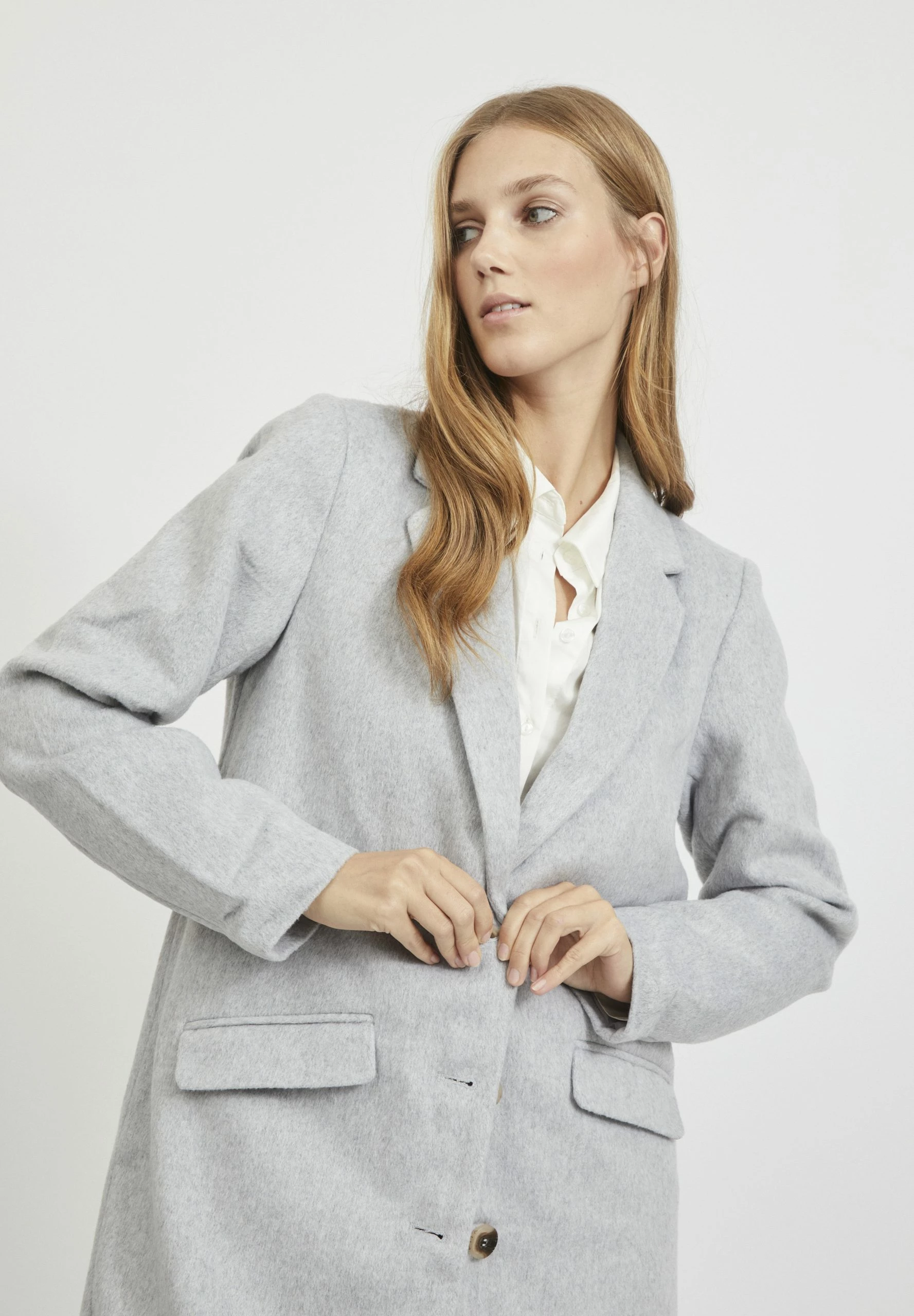 Vila Vileovita Coat - Mantel - Light Grey Melange 6 Vila Vileovita Coat - Mantel - Light Grey Melange - Afbeelding 4