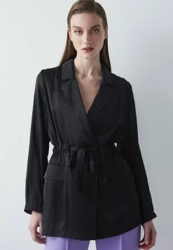 Ipekyol Regular Fit Adjustable Waist Double-Breasted Collar Coat - Halflange Jas - Black