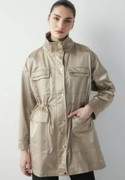 Ipekyol Relaxed Fit Shiny Textured Waist-Accentuated Coat - Parka - Beige