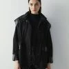 Ipekyol Regular Fit Patent Leather Mix Adjustable Waist Coat - Parka - Black