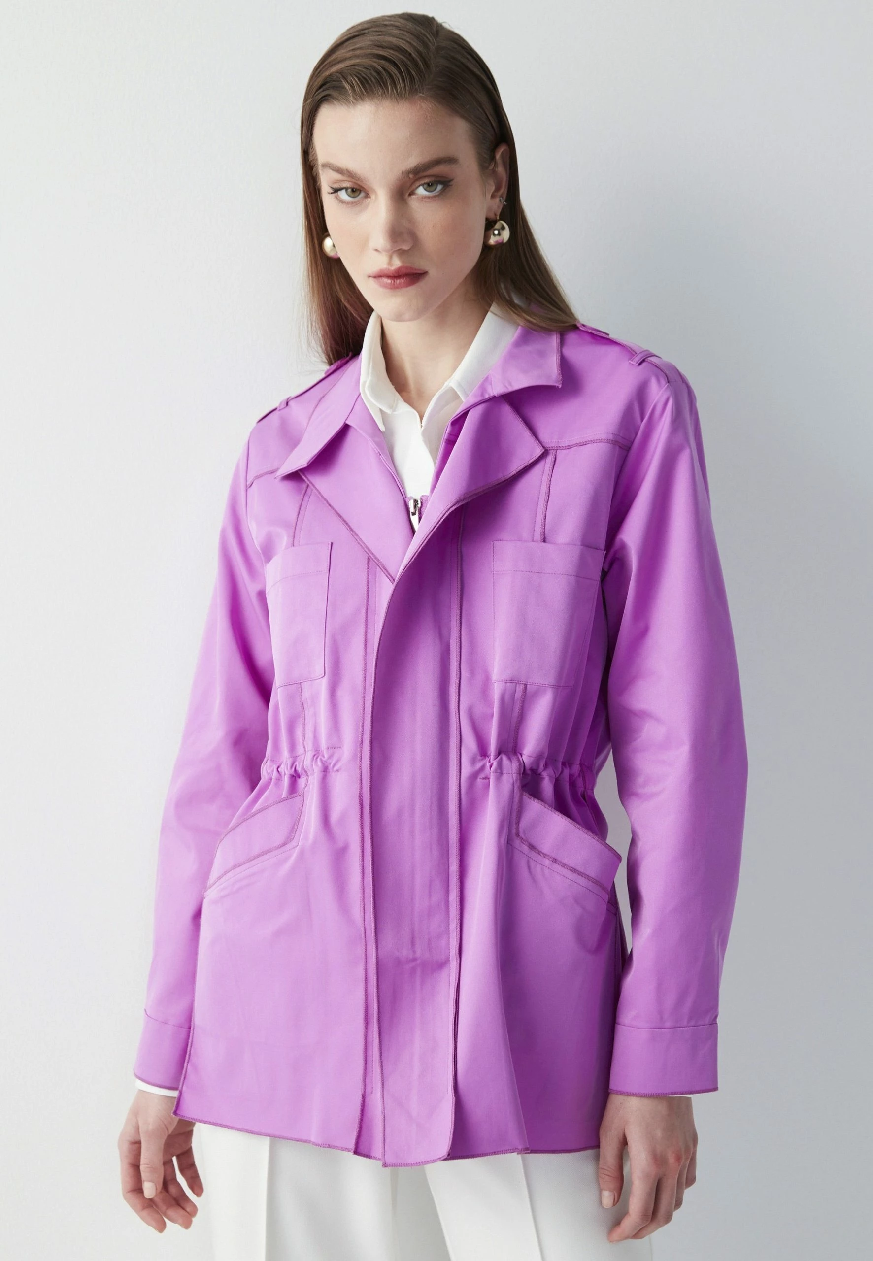 Ipekyol Regular Fit Stand-Up Collar Coat With Accentuated Waist - Parka - Pink 7 Ipekyol Regular Fit Stand-Up Collar Coat With Accentuated Waist - Parka - Pink - Afbeelding 5
