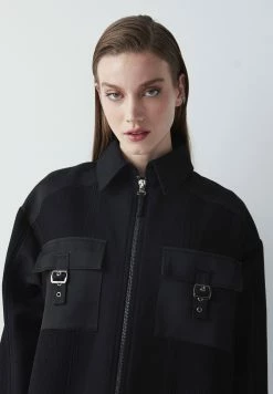 Ipekyol Oversize Technical Fabric And Knit Mix Coat - Halflange Jas - Black -ONLY shop f446268ddf9c4a1fa65d21855306da0f