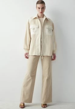 Ipekyol Oversize Technical Fabric And Knit Mix Coat - Halflange Jas - Natural -ONLY shop fa912df7cb594264b00f4cd66ec5a21f