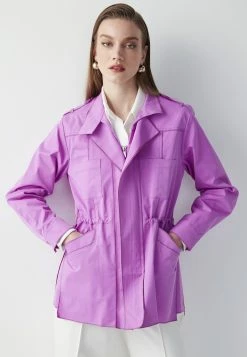 Ipekyol Regular Fit Stand-Up Collar Coat With Accentuated Waist - Parka - Pink