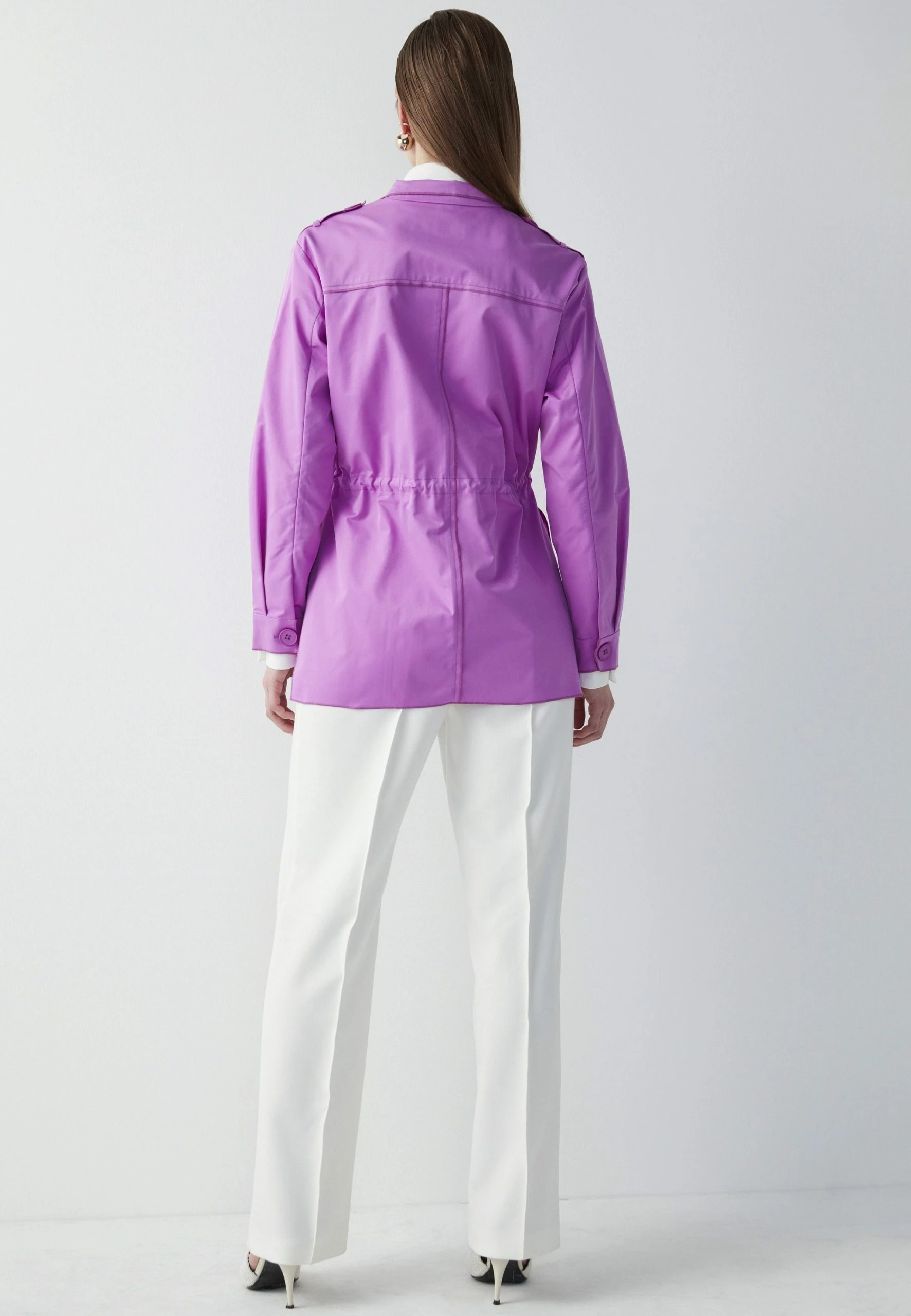 Ipekyol Regular Fit Stand-Up Collar Coat With Accentuated Waist - Parka - Pink 5 Ipekyol Regular Fit Stand-Up Collar Coat With Accentuated Waist - Parka - Pink - Afbeelding 3